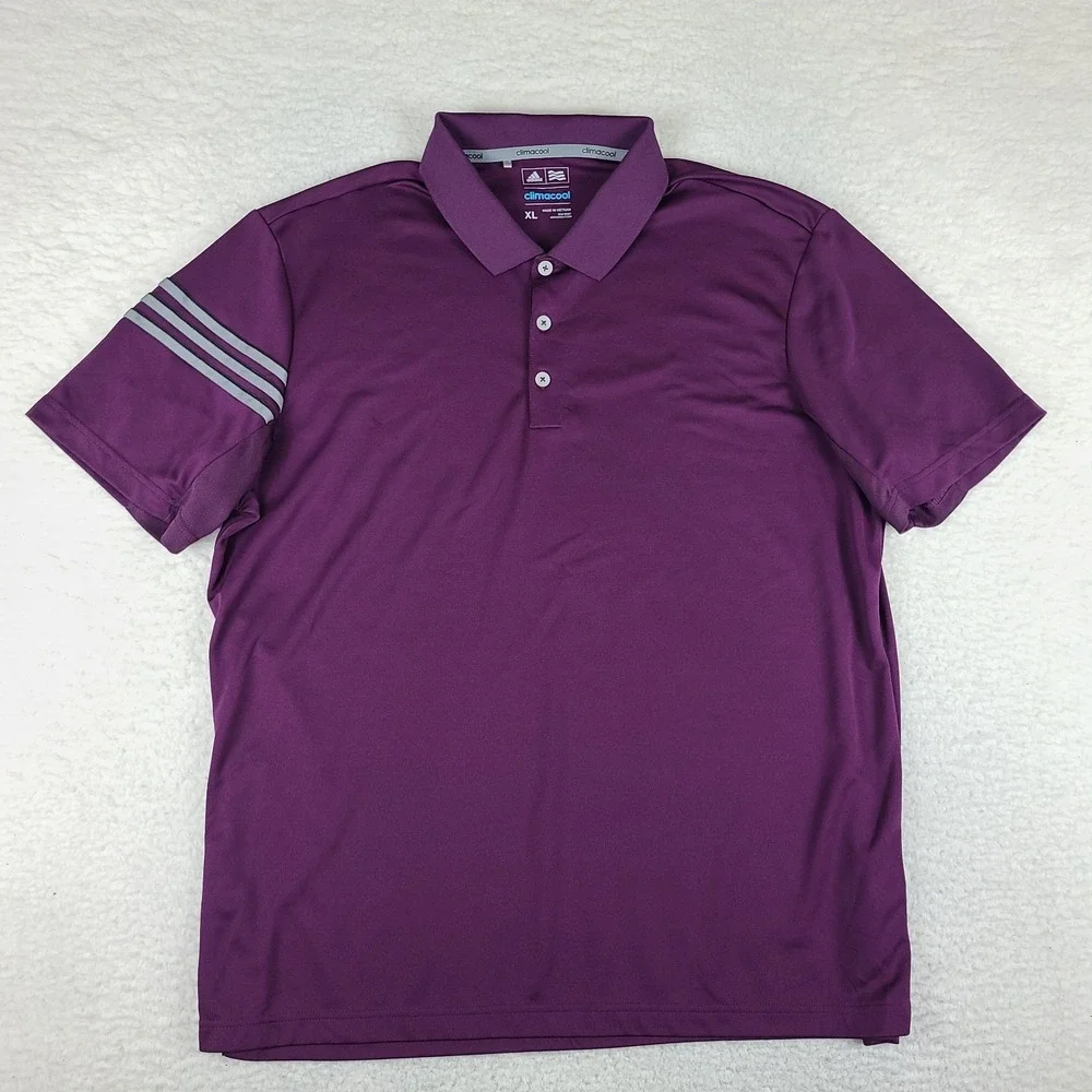 Adidas Polo Shirt Mens XL Purple Climacool Solid Golf Performance Short Sleeve